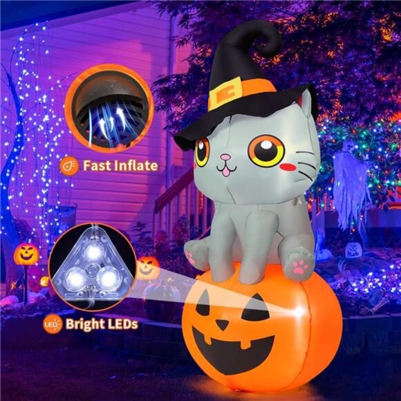 6 FT Halloween Inflatables Cat Outdoor Decorations Blow Up Yard Cute - Picture 4 of 7